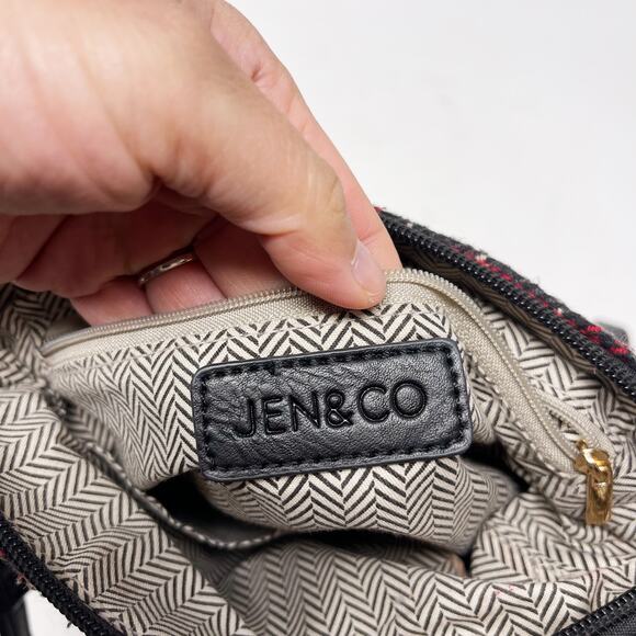 Jen & Co Black Gray Red Izzy Plaid Crossbody Bag Vegan Leather Zip Top Pockets - Picture 10 of 10